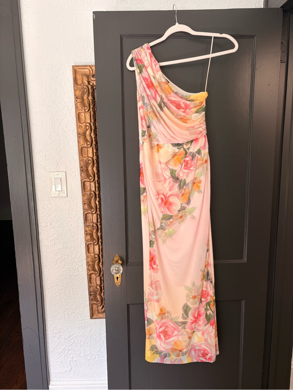 Aqua Pink Floral One-Shoulder Maxi Dress